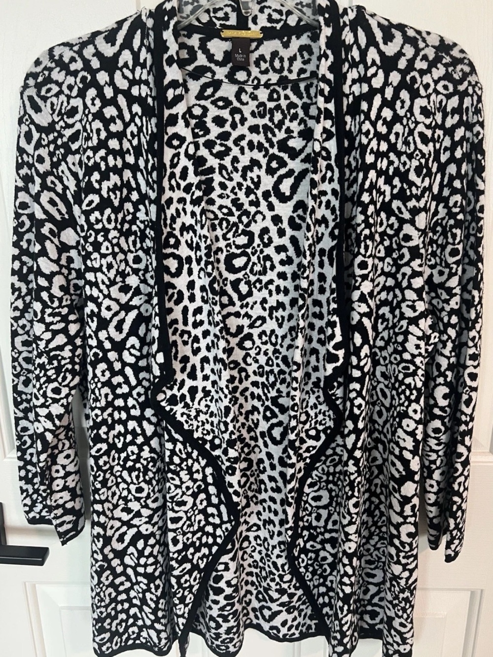 Dana Buchman Black and White Leopard Print Open Cardigan